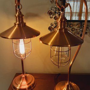 Pair Fishermans Table Lamp - Antique Copper